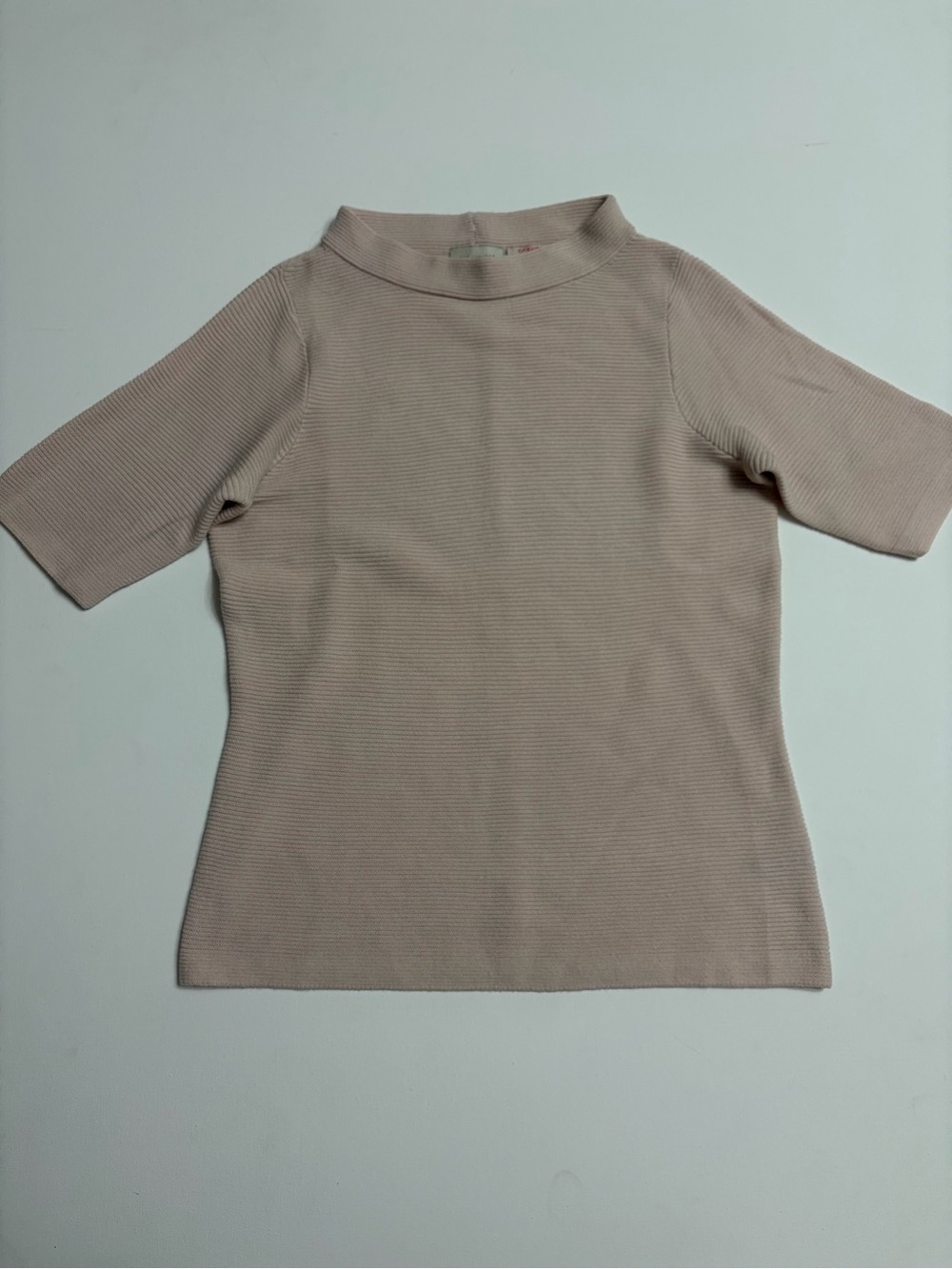 The Limited Ribbed Mock Neck Short-Sleeve Top - Light Pink SZ M Office wear